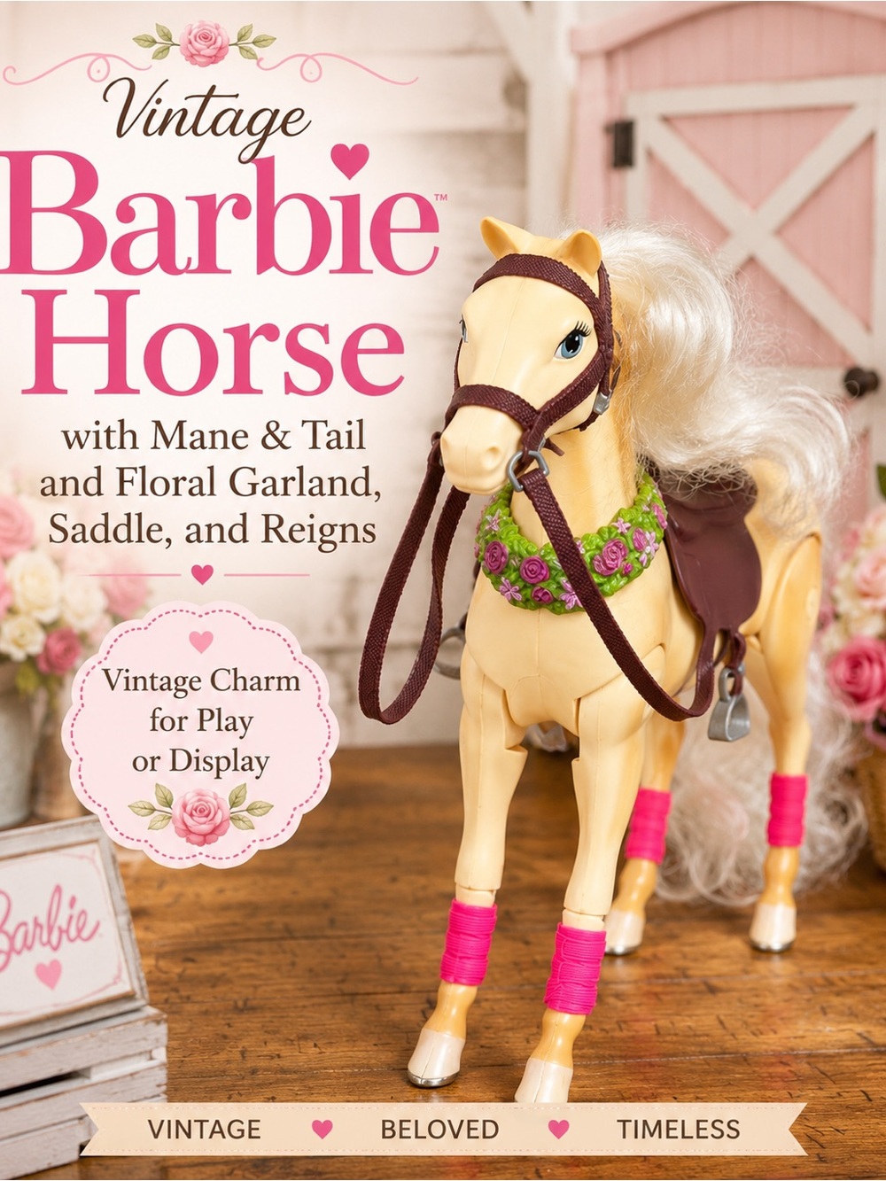 Vintage Barbie Horse with Mane & Tail and Floral Garland , Saddle, and R… - Picture 1 of 16